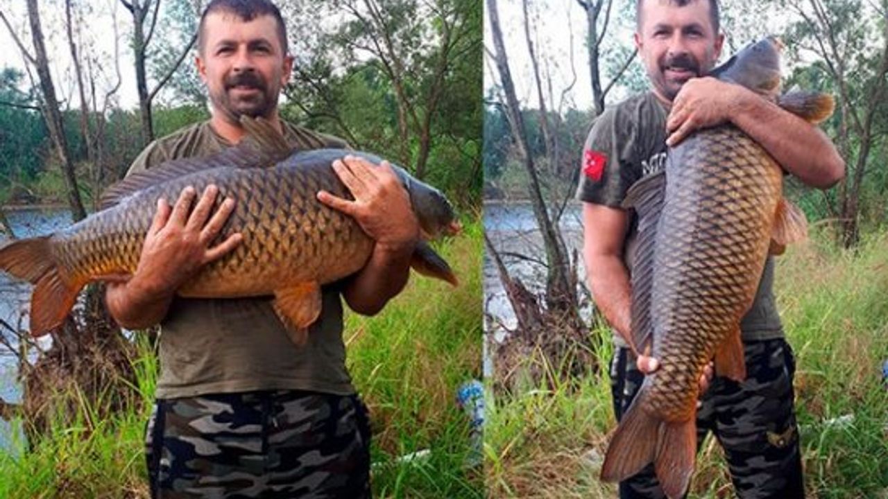 27 kiloluk sazan tuttu, gölete bıraktı