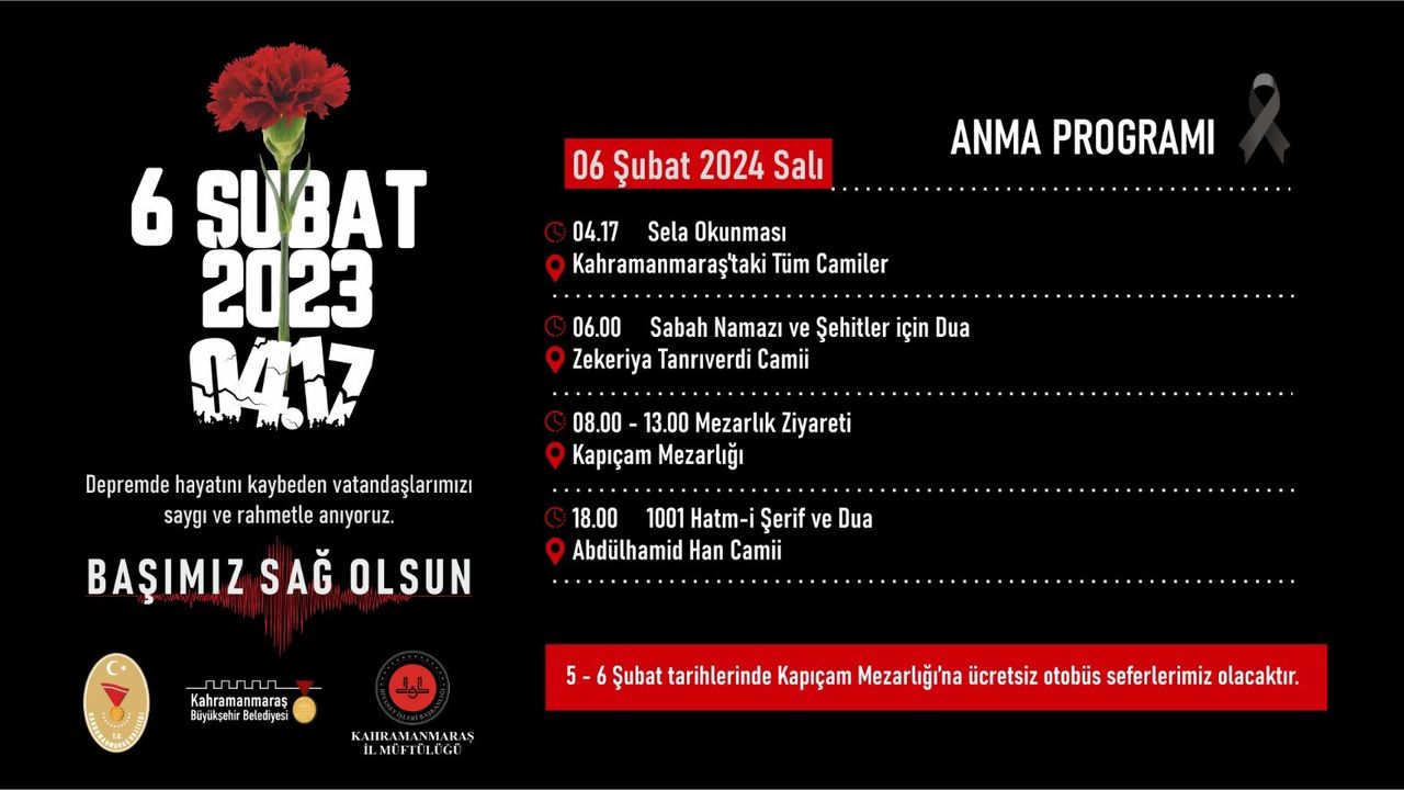 Kahramanmaraş'ta Asrın Felaketinin Yıl Dönümünde Anma Programı Düzenlenecek