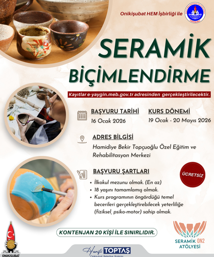 Onikişubat Belediyesi’nin Seramik Biçimlendirme Kursu Başlıyor