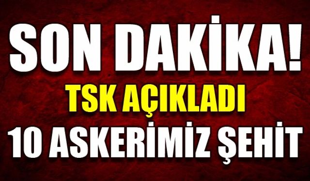 TSK'dan son dakika açıklaması: 10 asker şehit