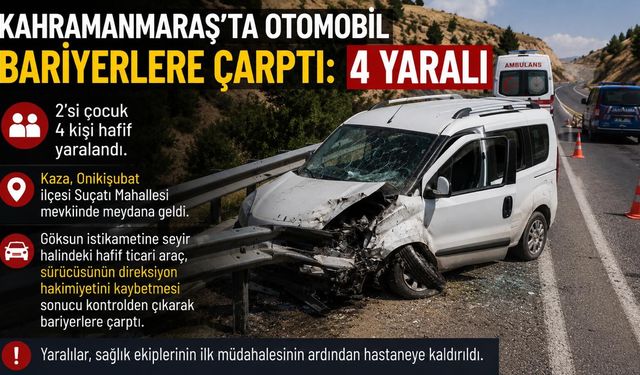 Kahramanmaraş’ta Otomobil Bariyerlere Çarptı: 4 Yaralı