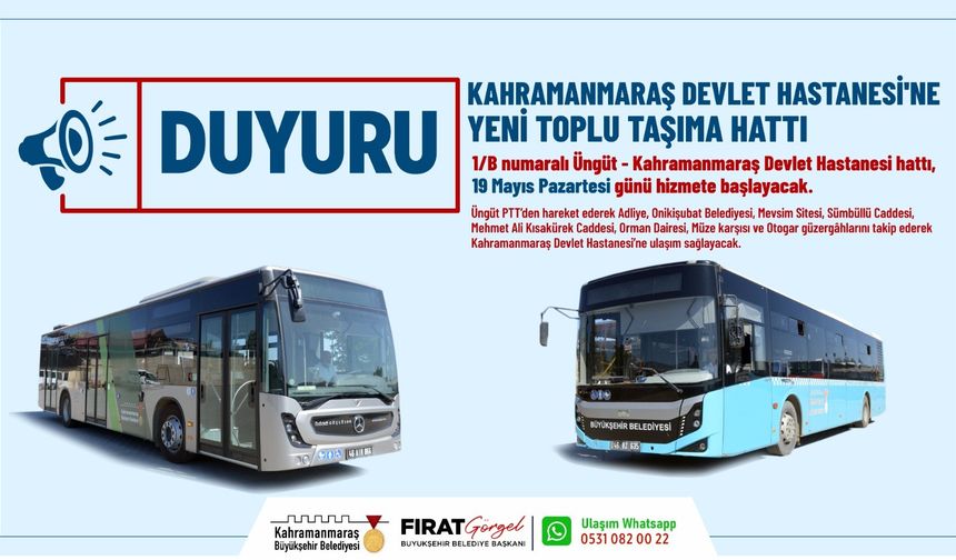 Kahramanmaraş Devlet Hastanesi’ne Yeni Toplu Taşıma Hattı Hizmete Başlıyor!