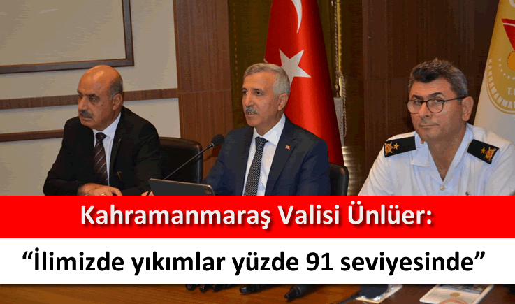 Kahramanmaraş Valisi Ünlüer: “İlimizde yıkımlar yüzde 91 seviyesinde”