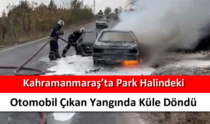 Kahramanmaraş'ta park halindeki otomobil çıkan yangında küle döndü