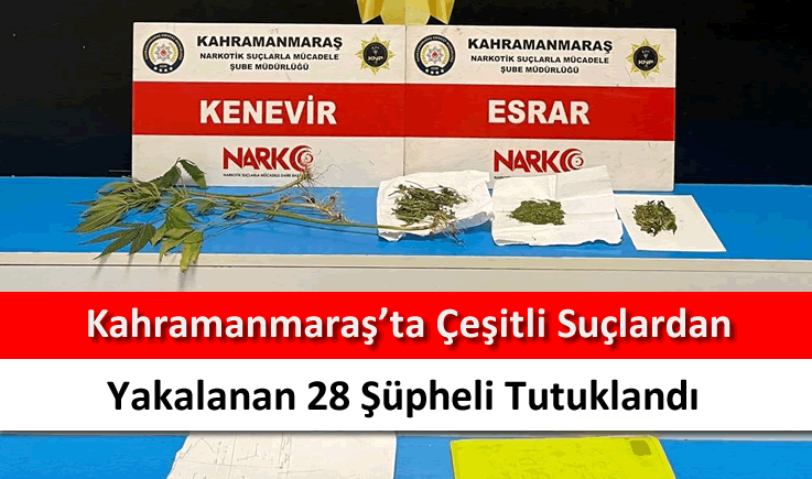 Kahramanmaraş'ta çeşitli suçlardan yakalanan 28 şüpheli tutuklandı