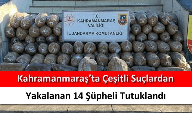Kahramanmaraş'ta çeşitli suçlardan yakalanan 14 şüpheli tutuklandı